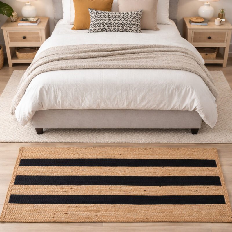 braided rectangular jute carpet rugs beige and black color