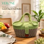 Boho Aesthetic Lunch Carrier and Fruit Basket with Lid | Multi-Utility Storage Basket | UB01 | VERONE RUGS